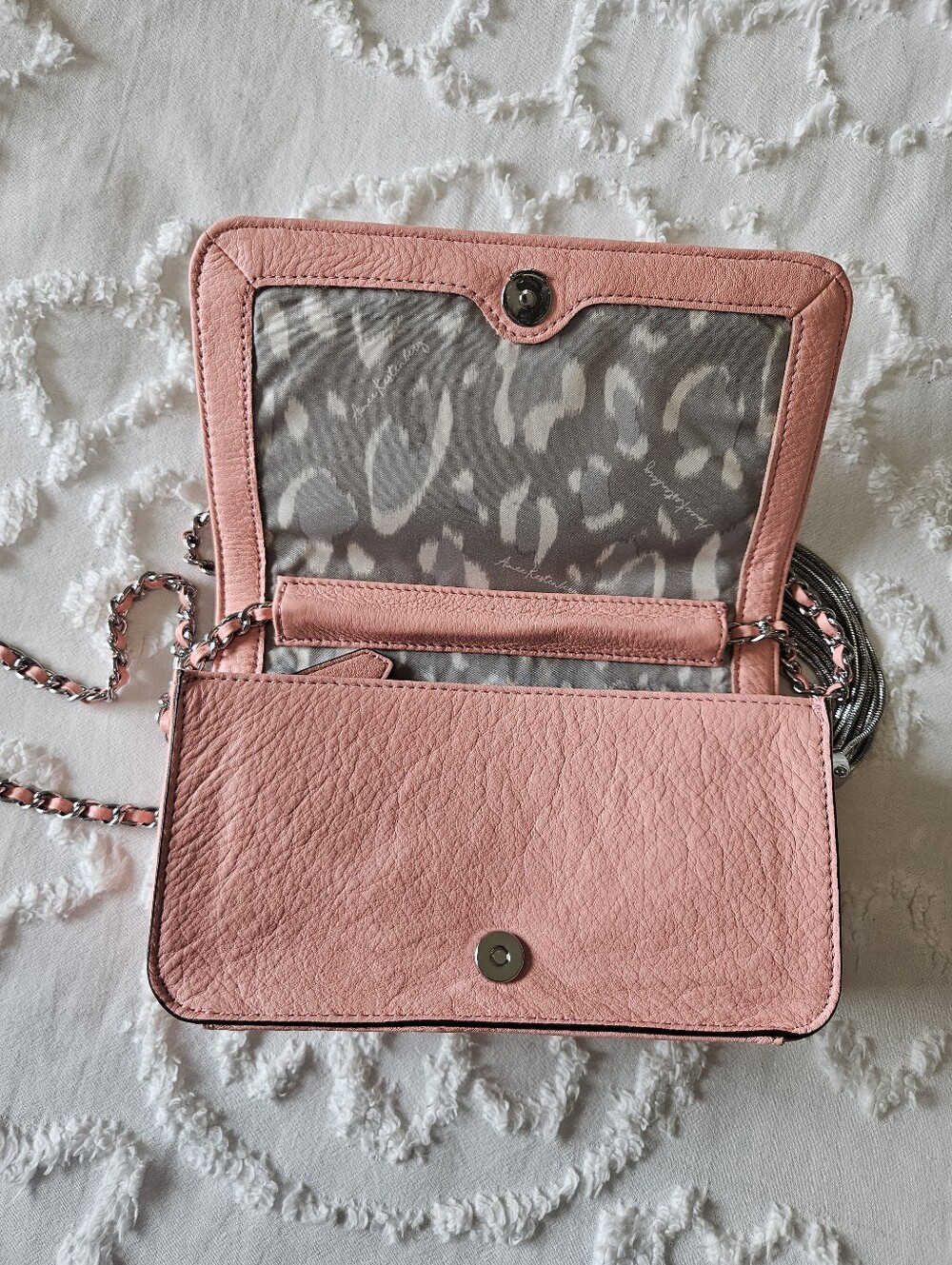 Aimee Kestenberg Pink Leather Studded Laser Cut Chain Crossbody Bag